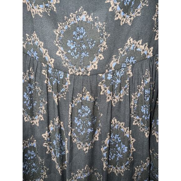 Free People Blouse Size L Dark Gray Peasant Floral Cowl Neck High-Low Hem Shirt - Picture 2 of 16